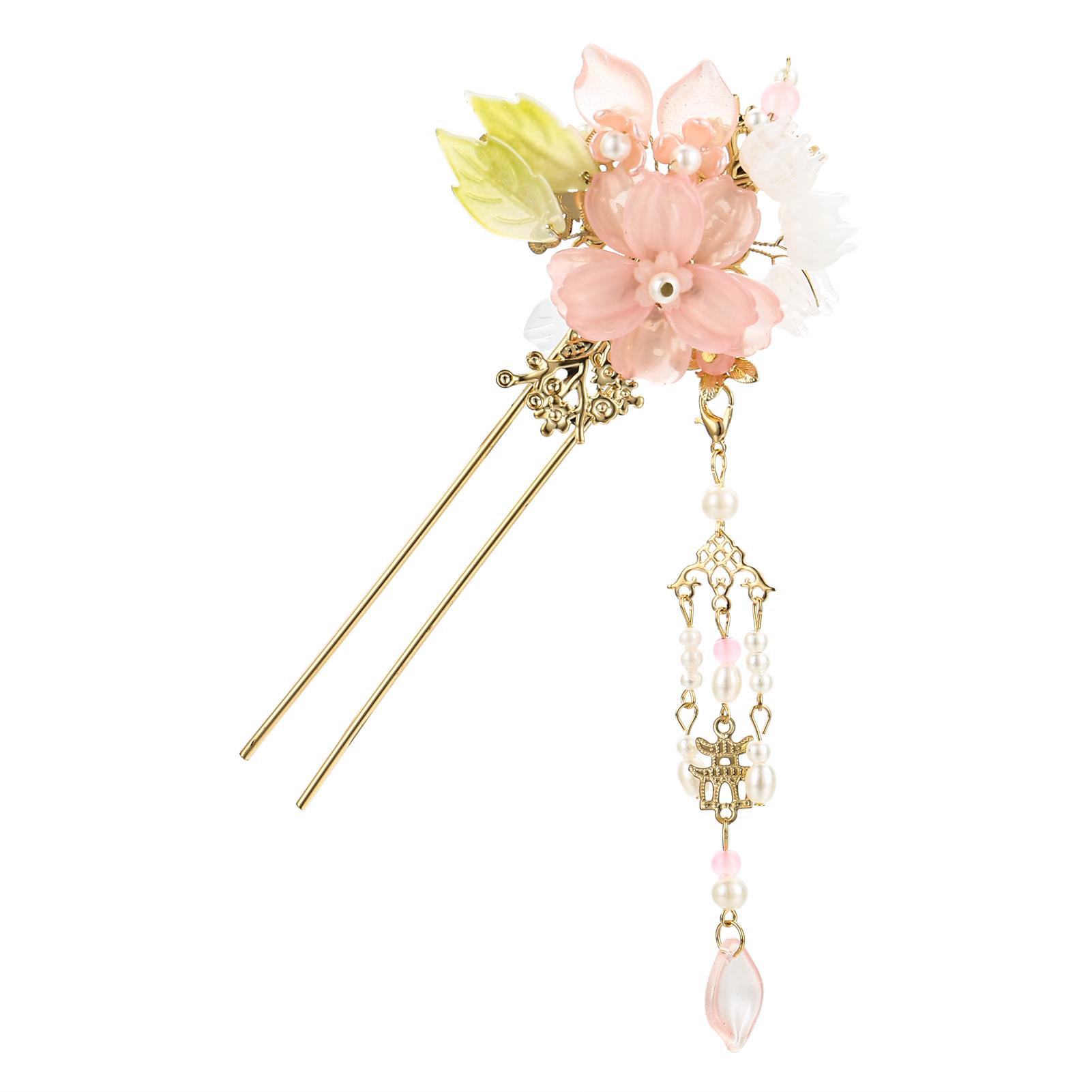 Chinese Style Flower Tassel Hairpin Vintage U Shaped Peach Blossom Pearl Hair Stick Elegant Exquisite Hanfu Hair Accessories красный