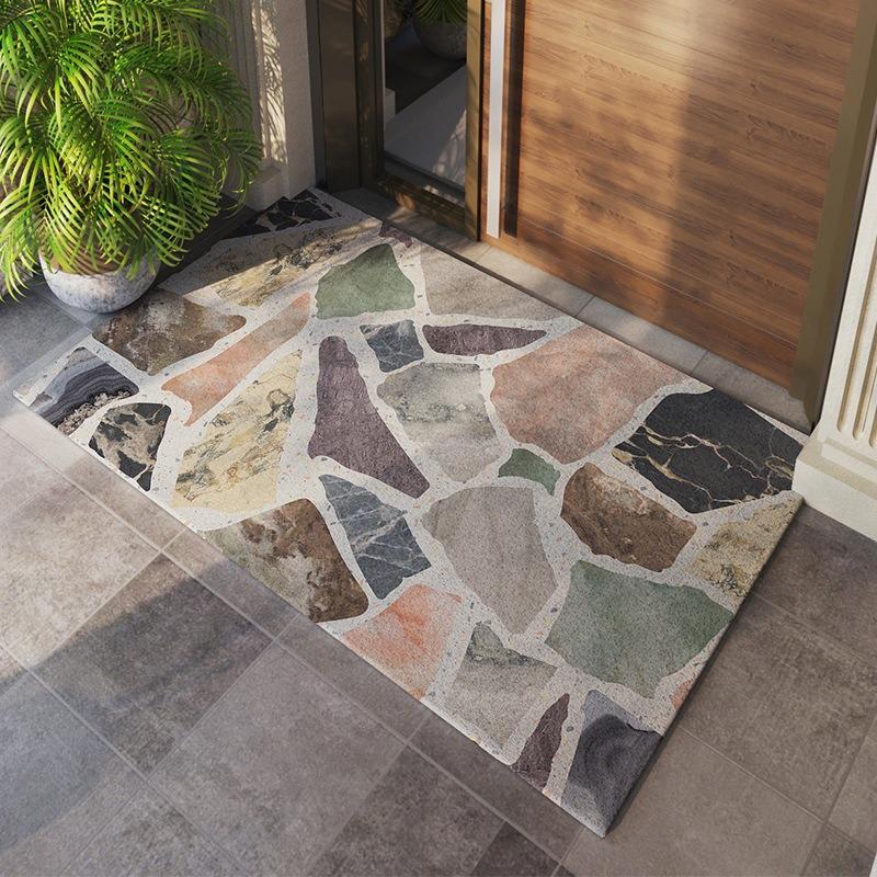 Stone Pattern Floor Mat Home Living Room Entrance Doormat Bedroom Flower Printed Anti-slip Carpets Washable Bathroom Kitchen Rug