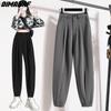 Dimanaf 2025 Plus Size Summer Long Pants Women Pants Loose Casual Female Harem Trousers Grey 5XL
