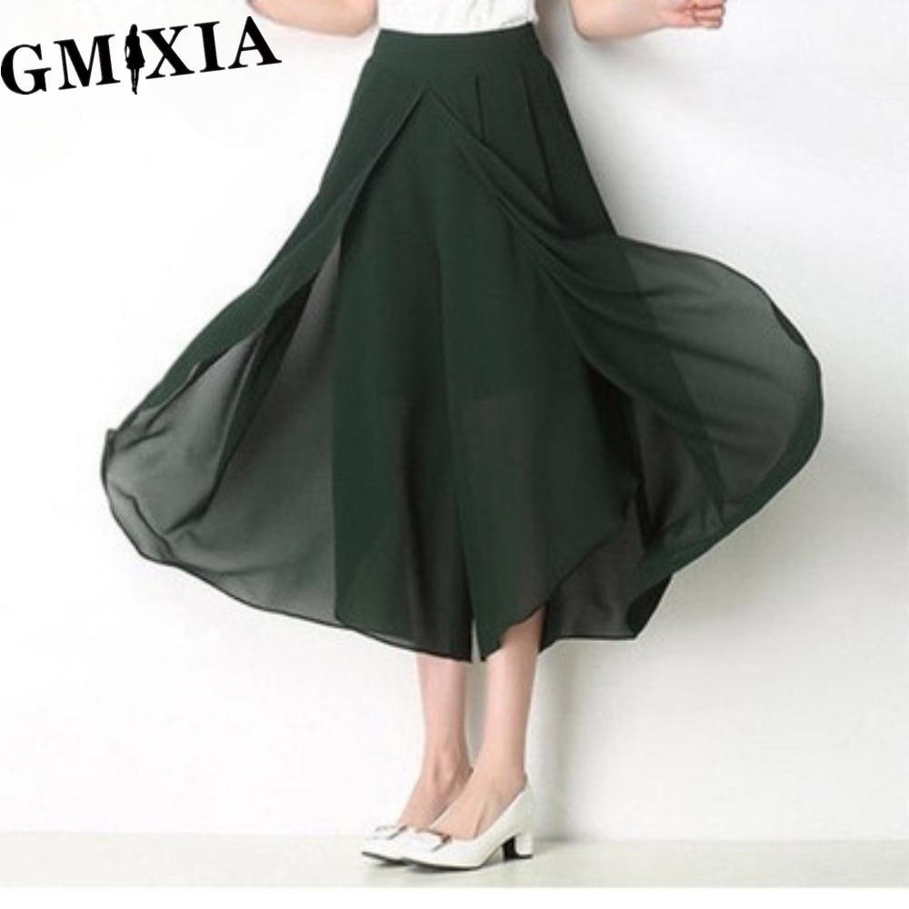 

GMXIA Summer Pants Loose Women Ankle Length Trousers High Waist Chiffon Skirt Wide Leg Trousers Plus Size Pants XXXXXL зелёный