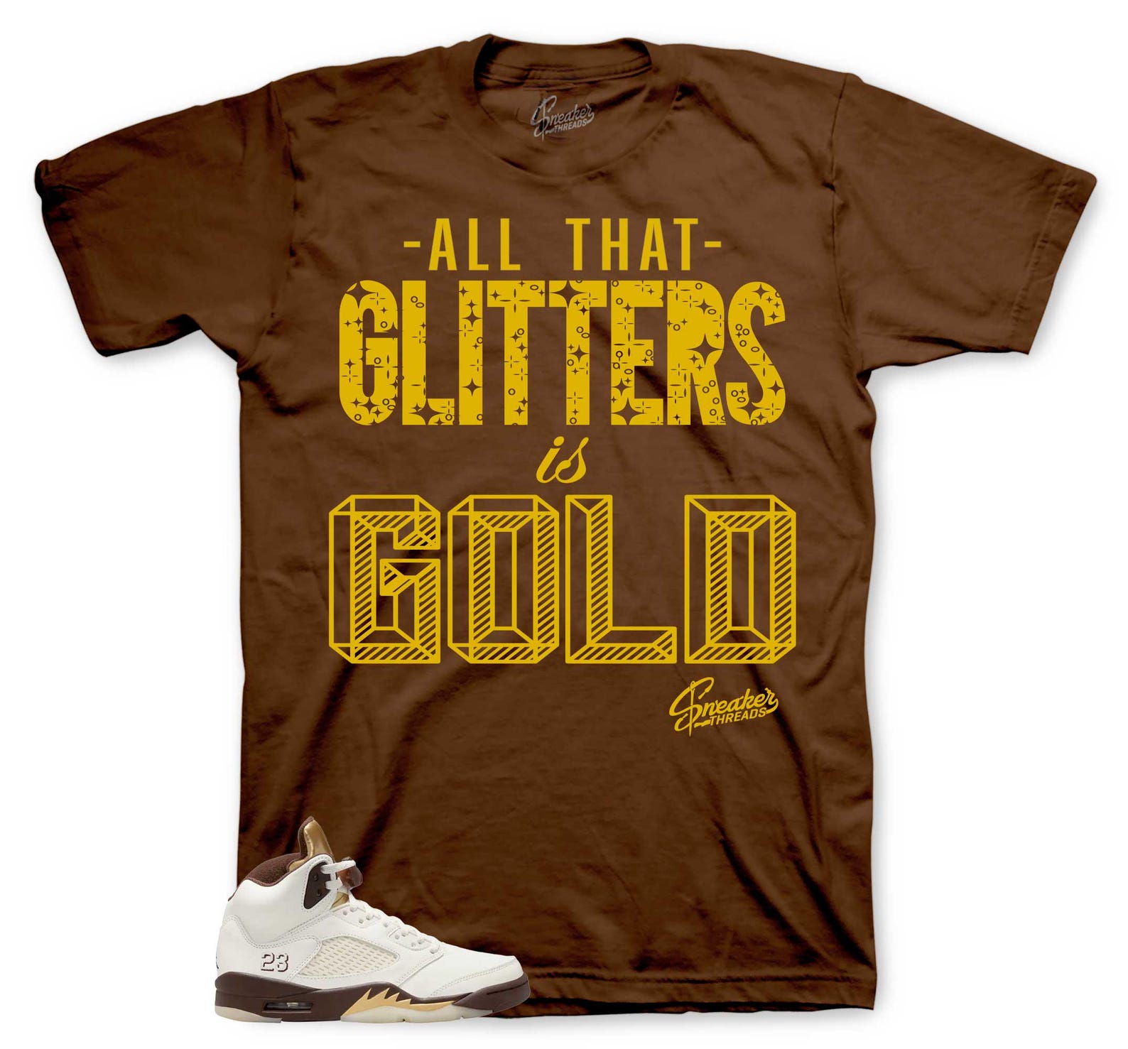 Shirt To Match Retro 5 Golden Ticket AJ5 - Glitters Sneaker Tees L