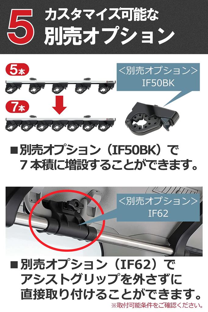 Carmate inno Spöställ Kompatibel med fordon som NV100 och fiskespö takbil sidohängare fiskespö (IF16) [Kapacitet för 5 spön] Klämma