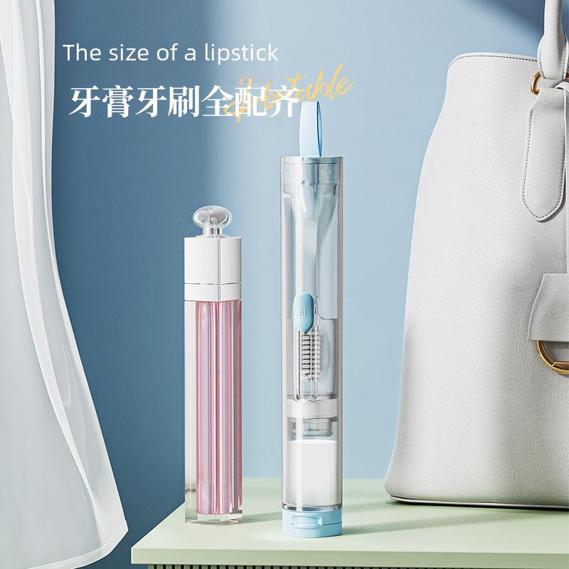 Portable All-in-One Travel Toothbrush & Toothpaste with Soft Bristles - Mini Folding Set for Orthodontic Care