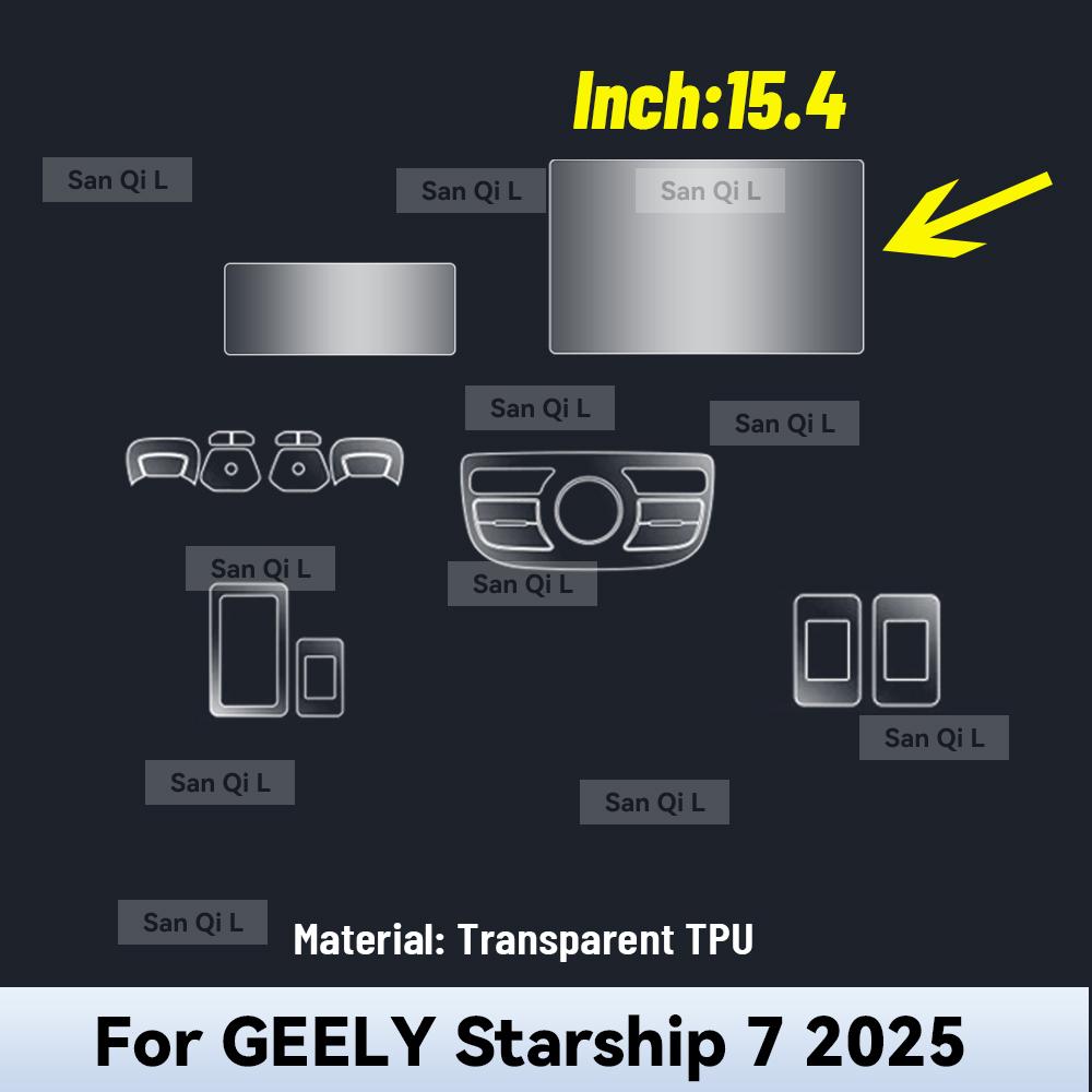 For GEELY STARSHIP 7 2025 TPU Car Navigation Screen Film Gearbox Protective Sticker Anti-scratch Interior Accessories