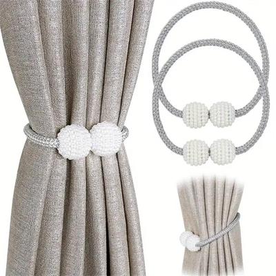 Magnetische Vorhang-Raffhalter Perlenkugel Elegantes Geflochtenes Seil Vorhanghalter Magnet Vorhang-Raffhalter Clips Vorhanghalter für Wohnzimmer Schlafzimmer Zuhause