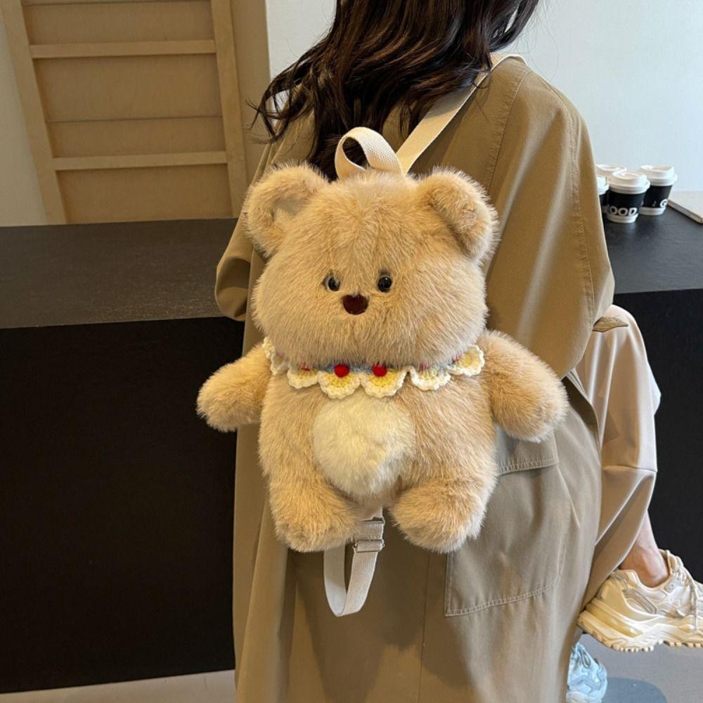 

PP Cotton Bear Plush Doll Backpack Korean Style Bear Backpack Doll Boys білий