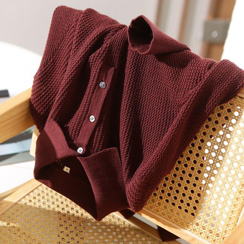 Heavy Weight Goods! Super Fine Australian Wool! Italian Single Fall Winter Men Wool Jacquard Lapel Knitting Polo Shirt Sweater