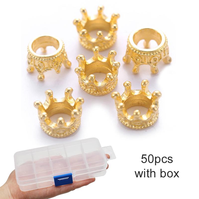 50pcs Alloy Loose Spacer Beads with Box Jewelry Making DIY Bracelet Handmade Accessories Crown Beads ConnectorsEnd Beads Cap TMZ