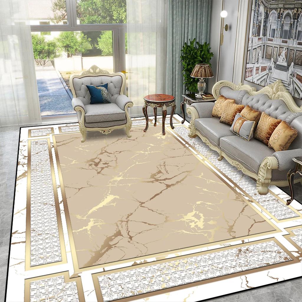 Goldener Luxus Europäischer Großer Teppich für Wohnzimmer Sofa Tisch Daneben Teppich für Schlafzimmer Waschbar Weiche Bodenmatte Dekoration Zuhause