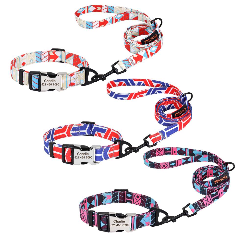 

Custom Dog Collar Leash Personalized Fruit Print Nylon Dog Collar 150cm Lead Engraved Name For Small Medium Large Dog Pitbull S