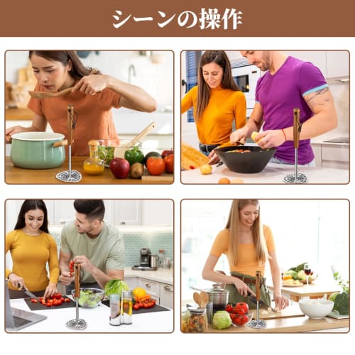 Kasanidika Stainless Steel Potato Masher, Baby Food Cooking Utensil with Pear Wood Handle, Integrated Design, Non-Slip, Fine Holes, Reduces Force, Dis