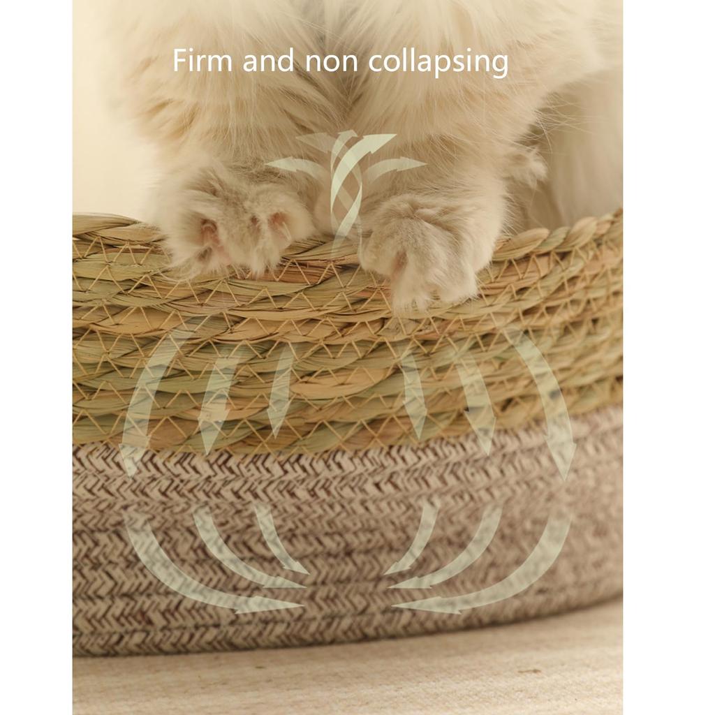 Woven Straw Cats Indoor Pet Furniture Multifunctional Post Natural Straw Bedding for Small Dog and Cats Cotton Rope Bed