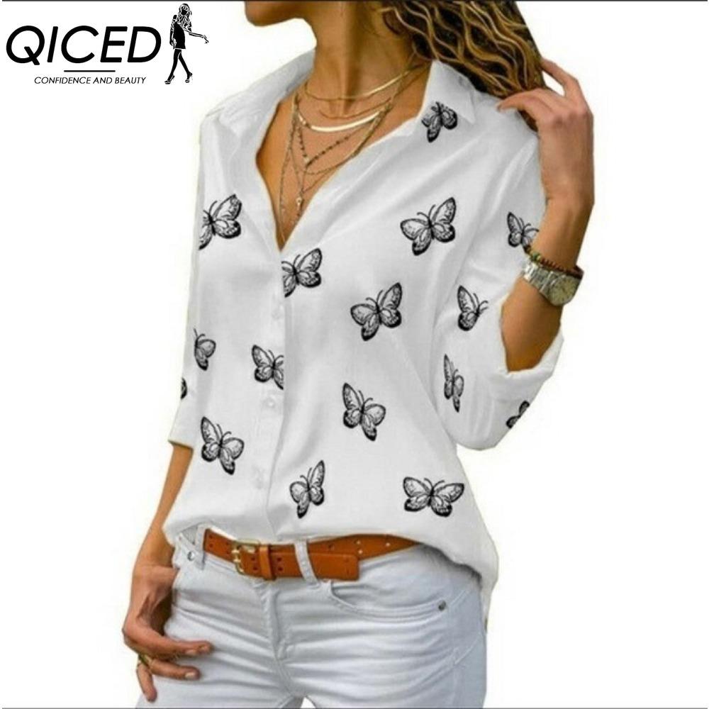 

QICED Women s Fashion Casual Long Sleeve POLO Neck Blouses & Shirts S білий