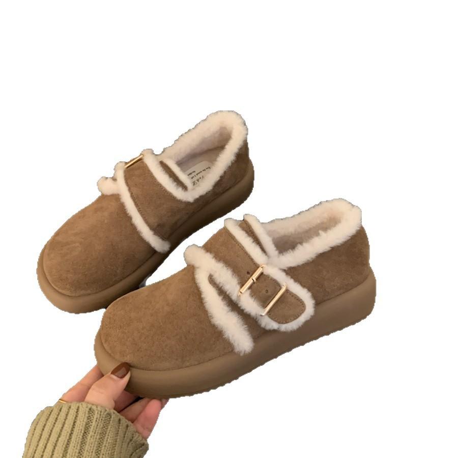 Keep Your Own Version! Thick-soled Brown Velvet Boken Shoes Spring and Summer Snow Shoes Snow Boots Cotton Shoes Women's Shoes Wear Fluffy S