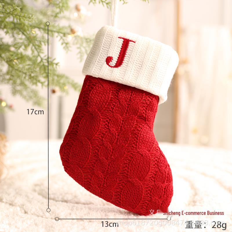 26-Letter Knitted Red Christmas Stockings - Festive Holiday Hanging Decorations