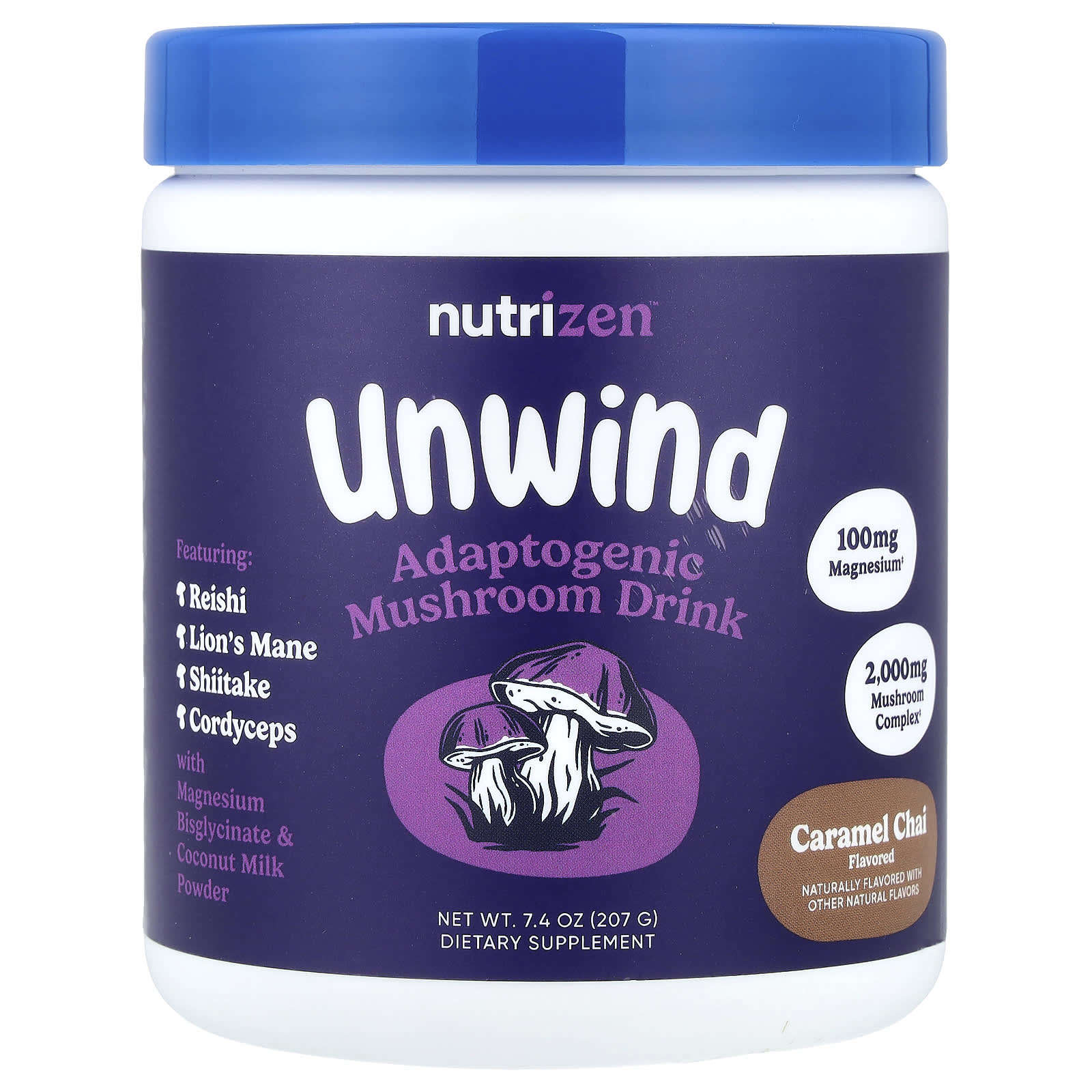 

Nutricost, Nutrizen™, Unwind, Adaptogen Mushroom Drink, Caramel Chai, 7.4 oz (207 g)