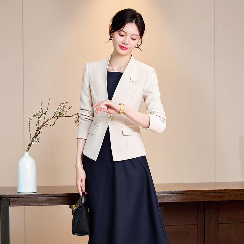 Treloman Women's Elegant Short Blazer & Dress Two-Piece Set