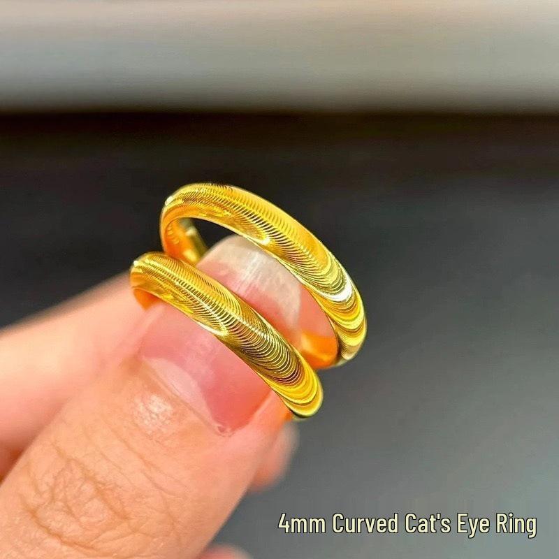 Women's Gold Starry Crushed Ice Ring - Thin Plain Band