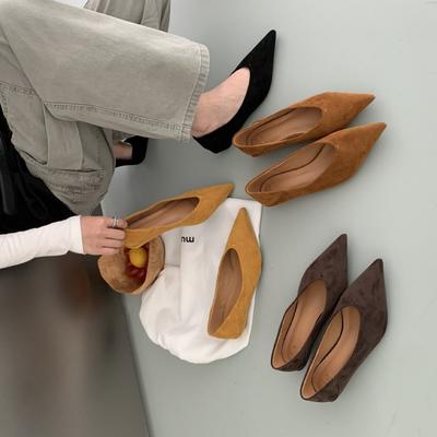 2025 New Suede Thin Soft Sole Comfortable Pointed Flat Sole Single Shoes Simple Shallow Mouth Low Heel Women's Shoes
