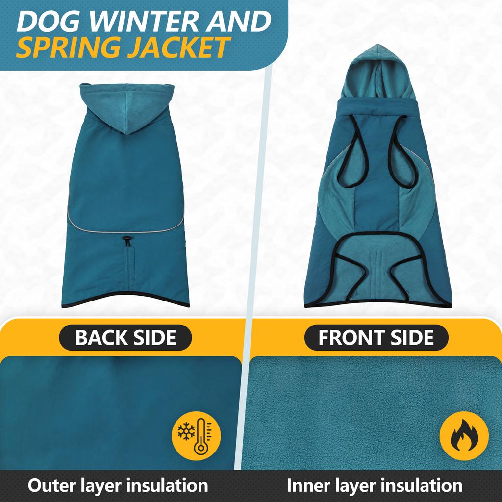 Waterproof Dog Coat with Hood Reflective Winter Pet Jacket Warm Windproof Fleece Lined Dog Clothes for Large Medium Dogs