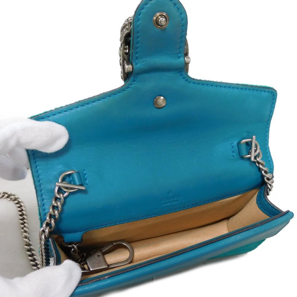 Used Dionysus Super Mini Bag 9539 476432 K4DNN 4471 7921 Tiger Head Crystal Velvet Turquoise Women's from Japan