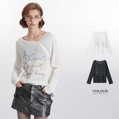 Spring and Summer Women's New Vintage Thin Printed Letters All-match Long Sleeve T-shirt