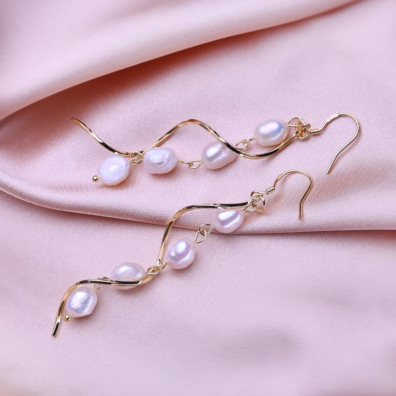 seniko Natural Freshwater Pearl Earrings Geometry Design Fashion Baroque Pearl Earrings For Women Long Earrings Girl Gift