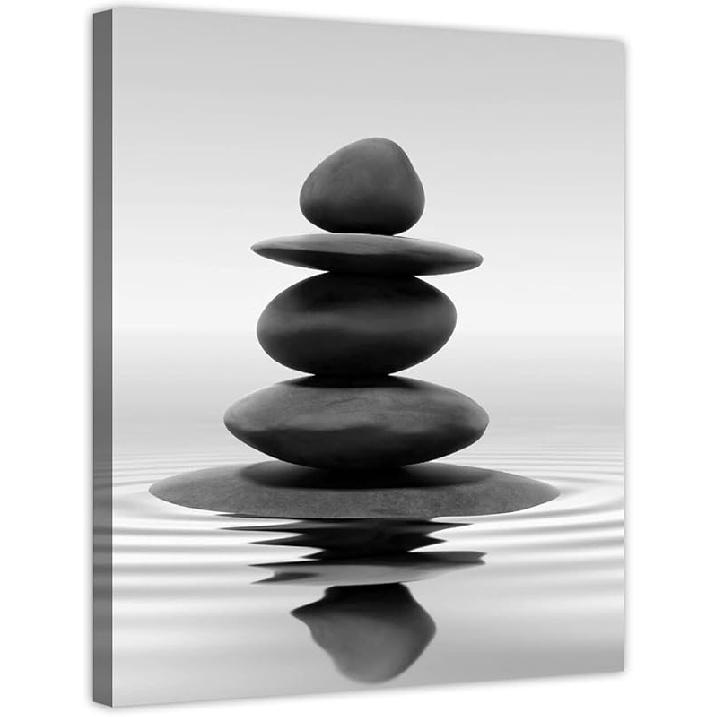 

LZIMU Черно-белое Дзен Настенное искусство Камни в воде Картины Принт на холсте для ванной комнаты, йоги, медитации, спа-комнаты, гостиной, спальни, стены 12.00 x 18.00