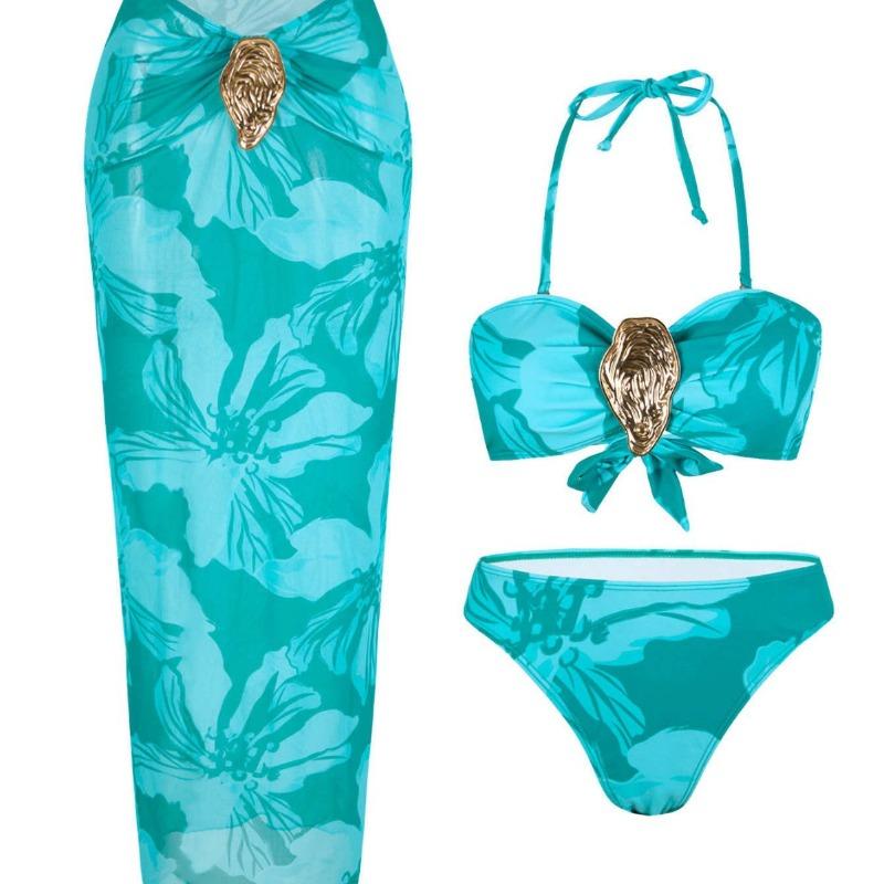 Europäischer und Amerikanischer Neuer Batikdruck Split Bikini Badeanzug Strandrock Dreiteiliger Badeanzug