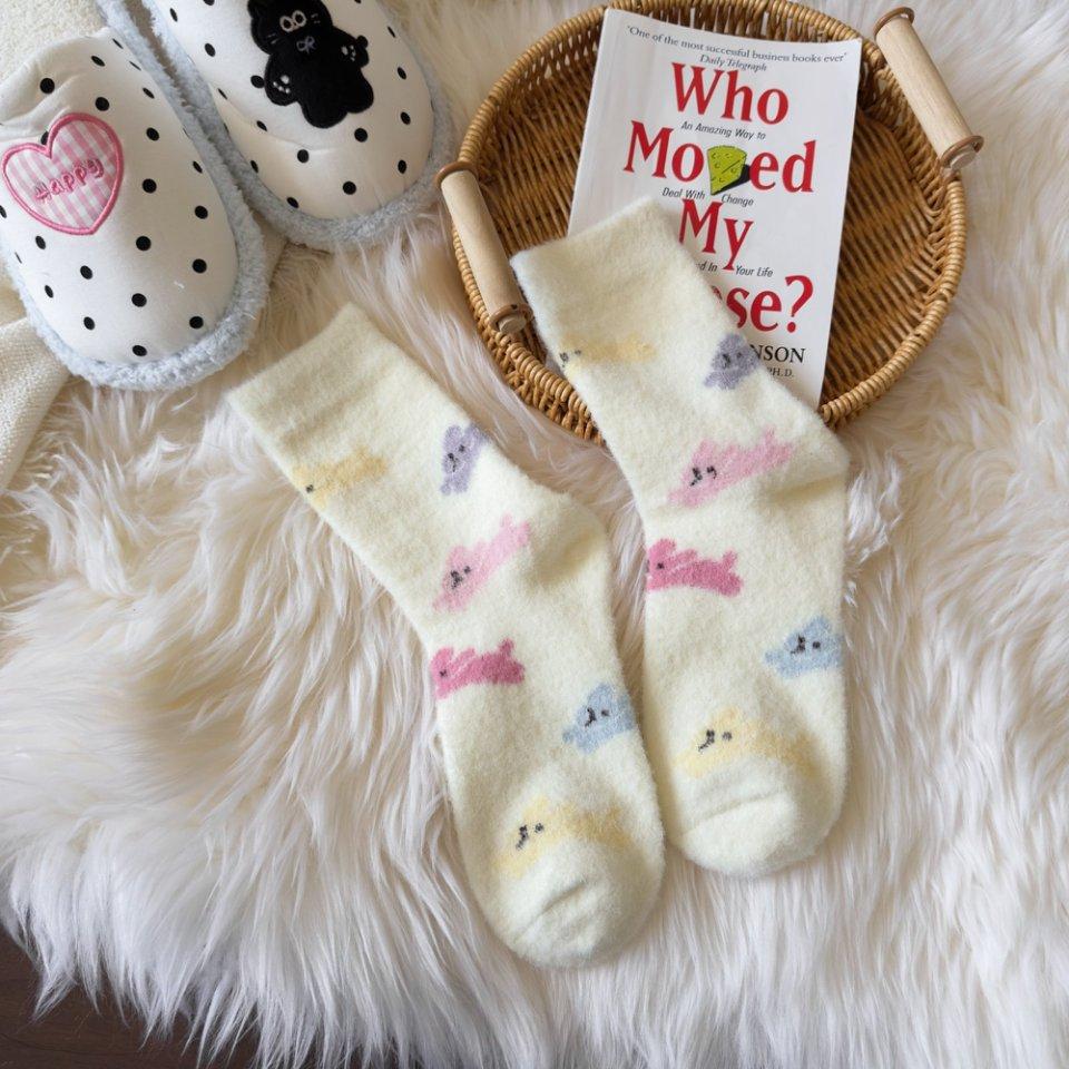 Winter Australian Velvet Cute Cartoon Pink Plush Thickened Fleece Warm Home Tube Socks Floor Socks Sleeping Socks