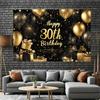 One-piece Photo Background Banner - Elegant Black and Gold "Happy 30th Birthday" Theme 2D Flat Background Fabric