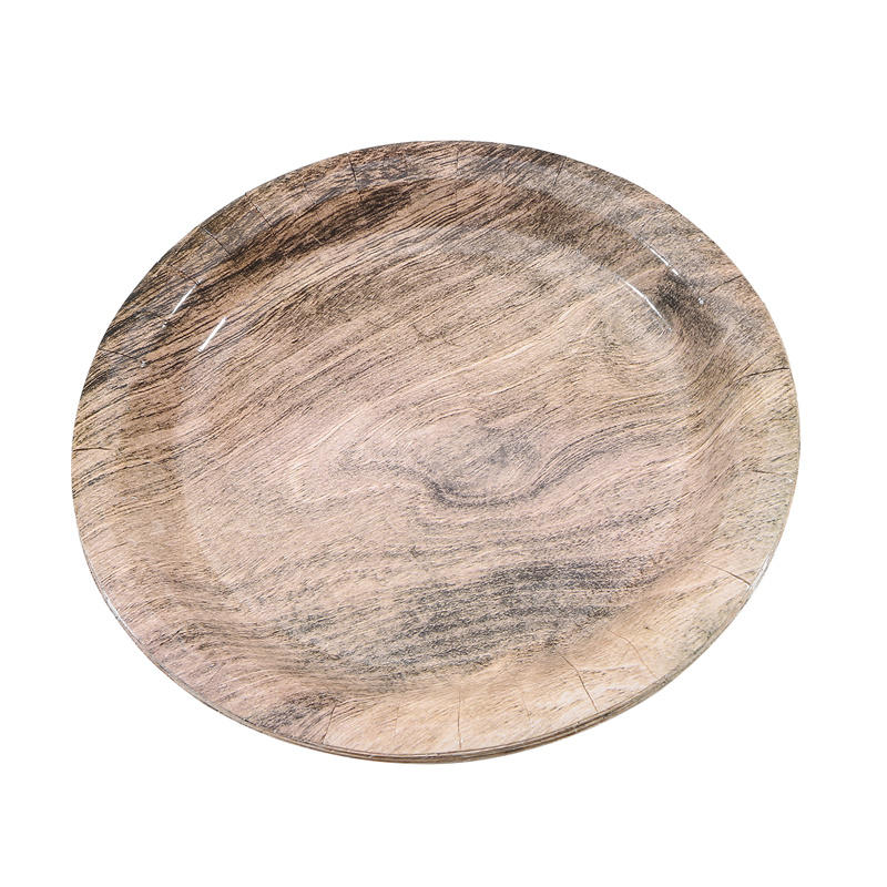 Natural Wood Grain Paper Plate Western Barn Themed Birthday Wedding Party Vintage Farmhouse Style Table Decor Supplies