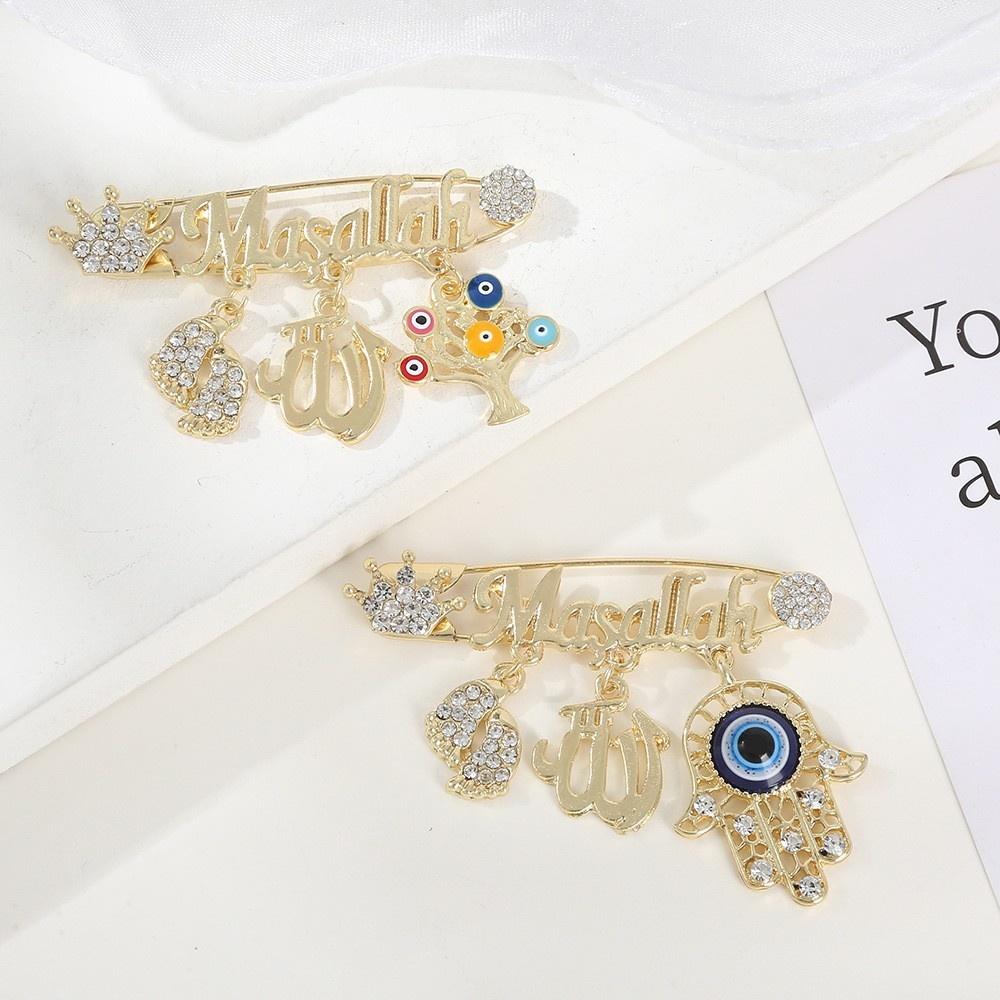 Blue-Eyed Palm Crown Letter Zircon Brooch Fashionable Personalized Retro God's Eye Design New Wholesale Brooch