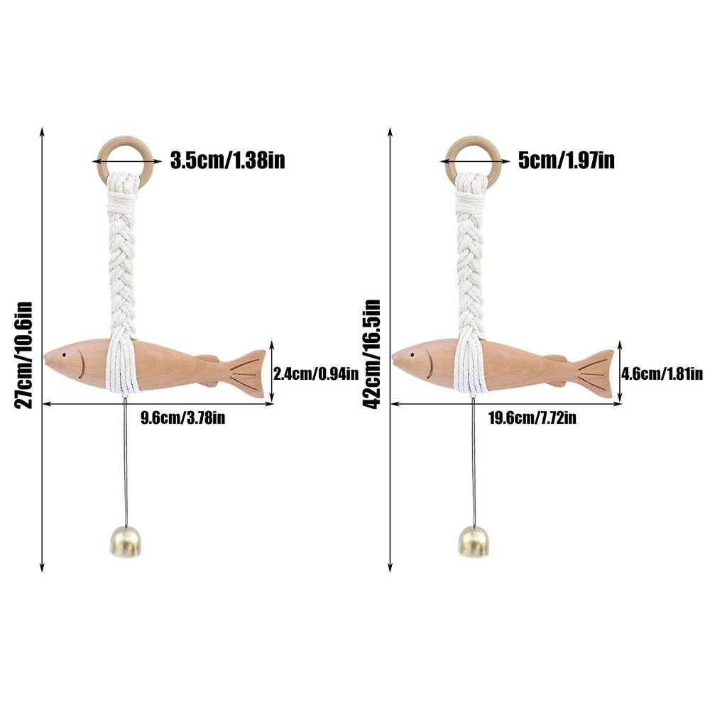 Hand Carved Wood Fish Sculpture With Bell Nautical Pendant Ornament  Garden Patio