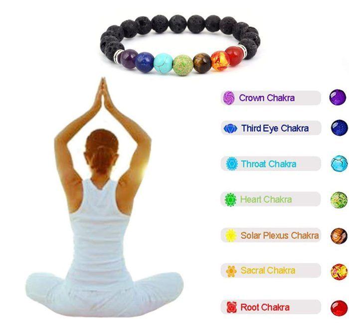 Bracelet 7 Chakras - Multicolore - Pierres de Lave - Mixte - 1 Bracelet - J0409