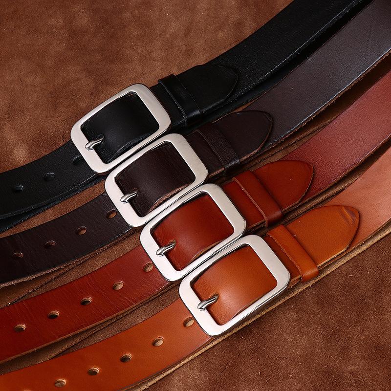Whole First Layer Cowhide Cut Stainless Steel Buckle Belt Men'S Genuine Leather Youth Simple Casual Jeans Belt Men'S