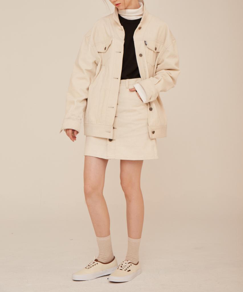 Lucky Dice Corduroy Button Skirt_Ivory