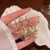 Irregular Imitation Pearl Drop Earrings for Women Rose Flower Pattern Dangle Earrings Retro Geometric Personality Jewelry Gift