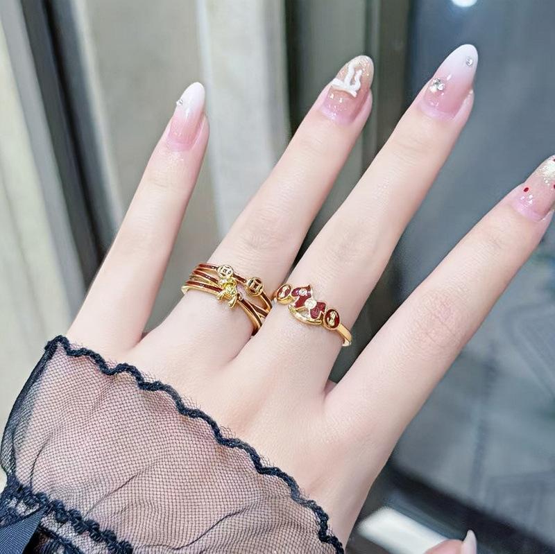 Enamel Ankara Red Oil Copper Coins Immediately Rich Opening Ring Niche Premium Temperament Ring Woman
