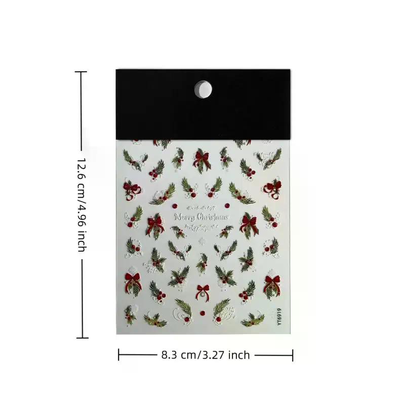 Vánoční nálepky na nehty Laserová sněhová vločka Reliéfní 3D vánoční strom Listy Kreslené Nositelné náplasti na nehty Manikúra Dekorace Kouzlo