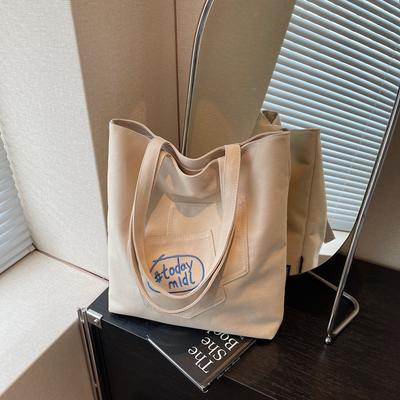 Bolsa de Lona Bordada Grande Capacidade Bolsa Tote Feminina Estudante Comutadora Bolsa de Ombro