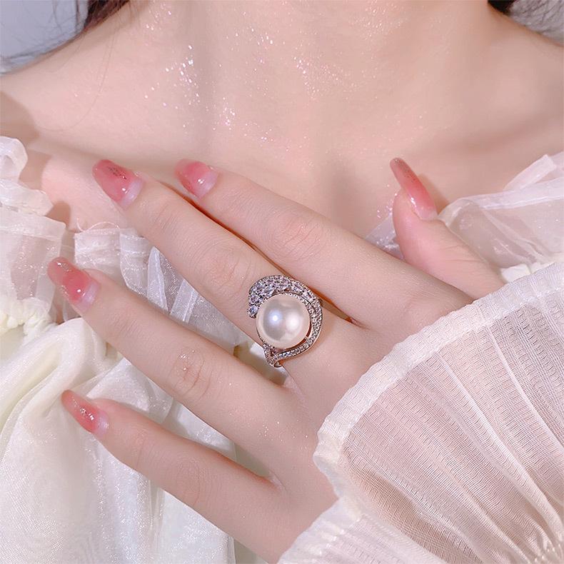 Huamei Jewelry's New Inlaid Imitation Natural Pearl Ring Tahitian Mother Of Adjustable Index Finger