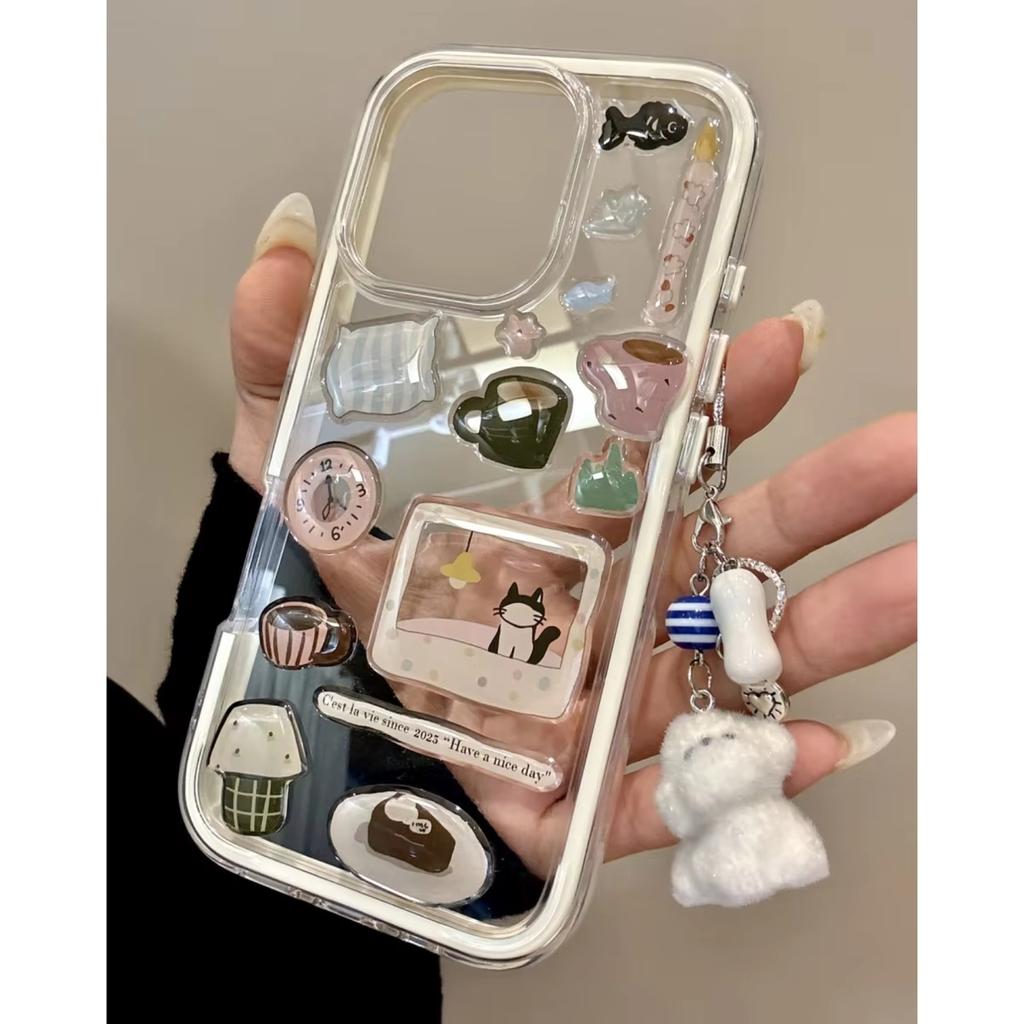 DIY Cute Funny Illustration Transparent Phone Case For iPhone 16 15 14 13 12 11 Pro Max Clear Lovely Pendsnt Shockproof Cover