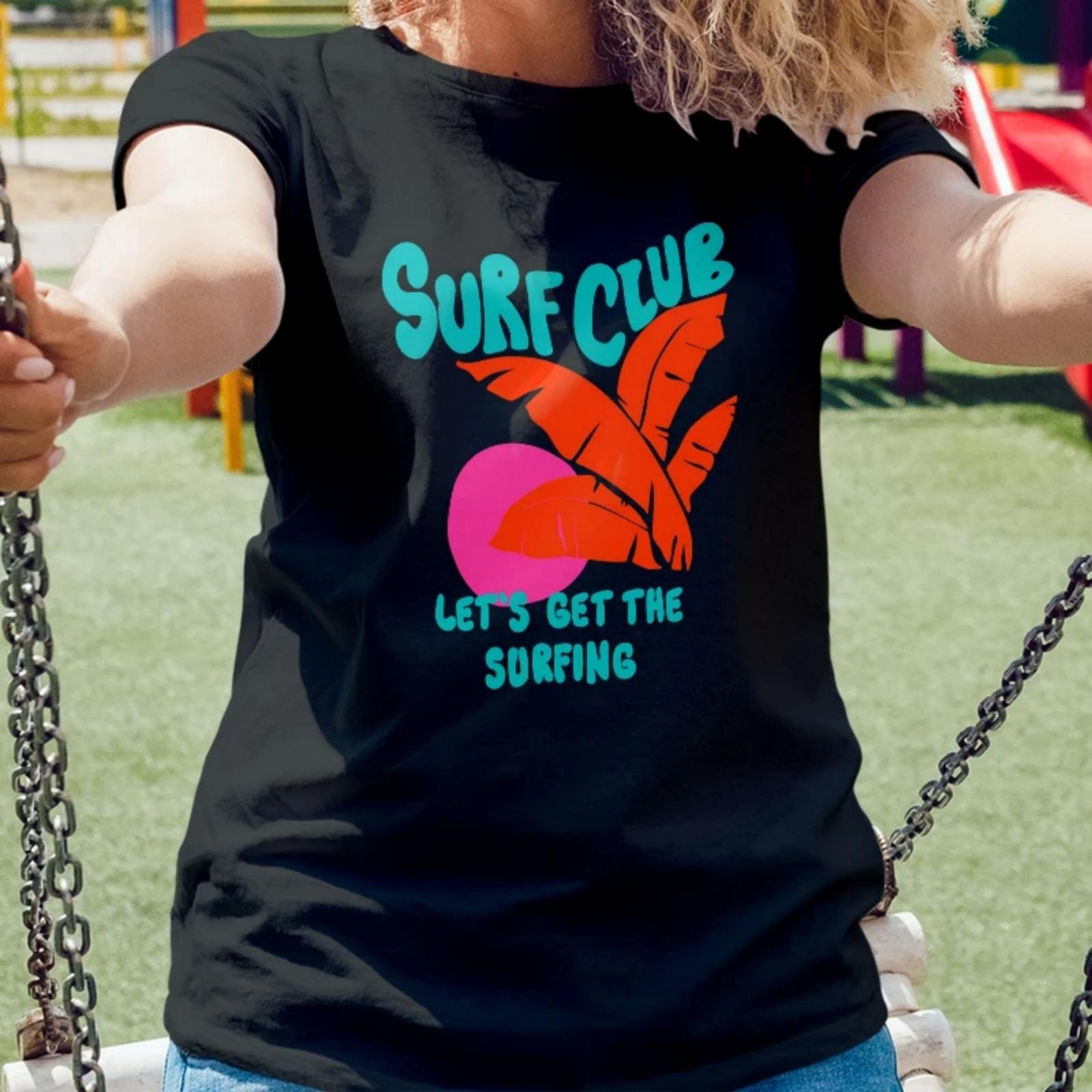 

Casual White Surf Club Letter Graphic Spring Summer Beach Vacation 2025 New Fashion Trend T Shirt for Women XXXXXL чорний