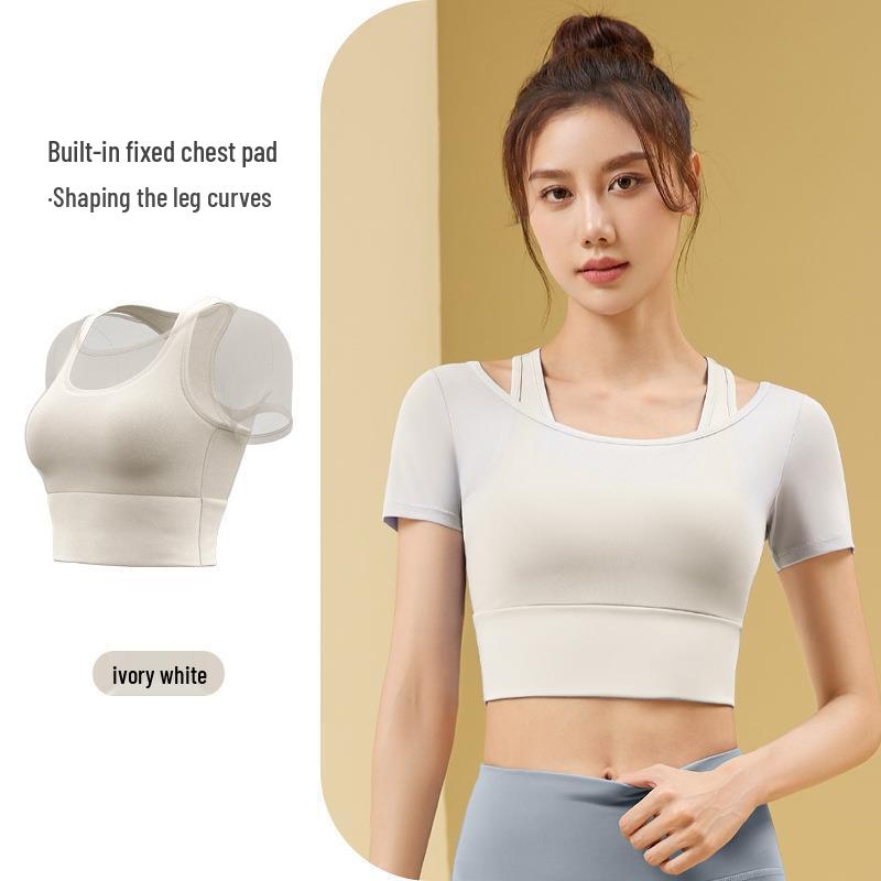 

High Elastic Nude Feel Mesh Short Sleeve Yoga and Running Top XL