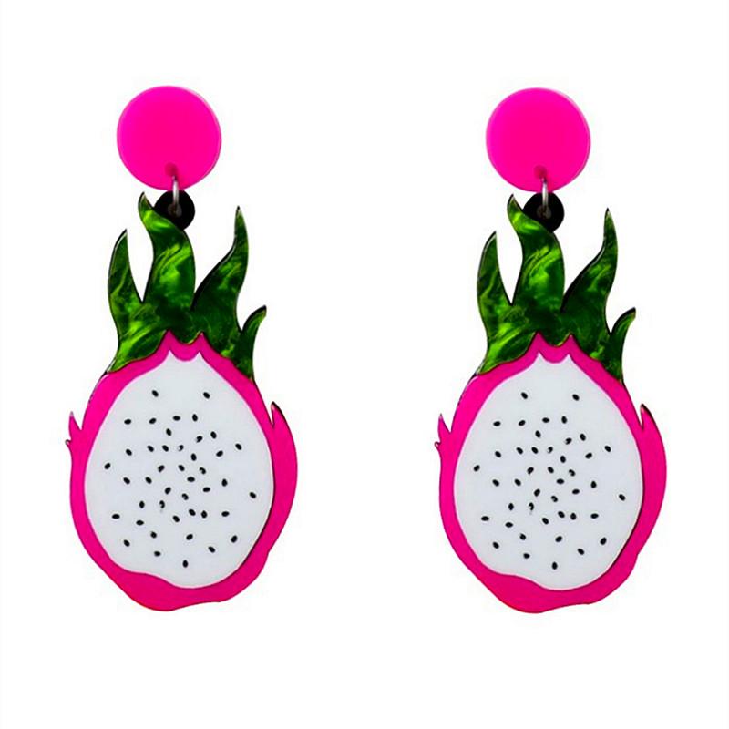 Trendy Funny Fruit Vegetables Acrylic Women's Drop Earrings Cute Strawberry Watermelon Lemon Cherry Dangle Earring Party Jewelry