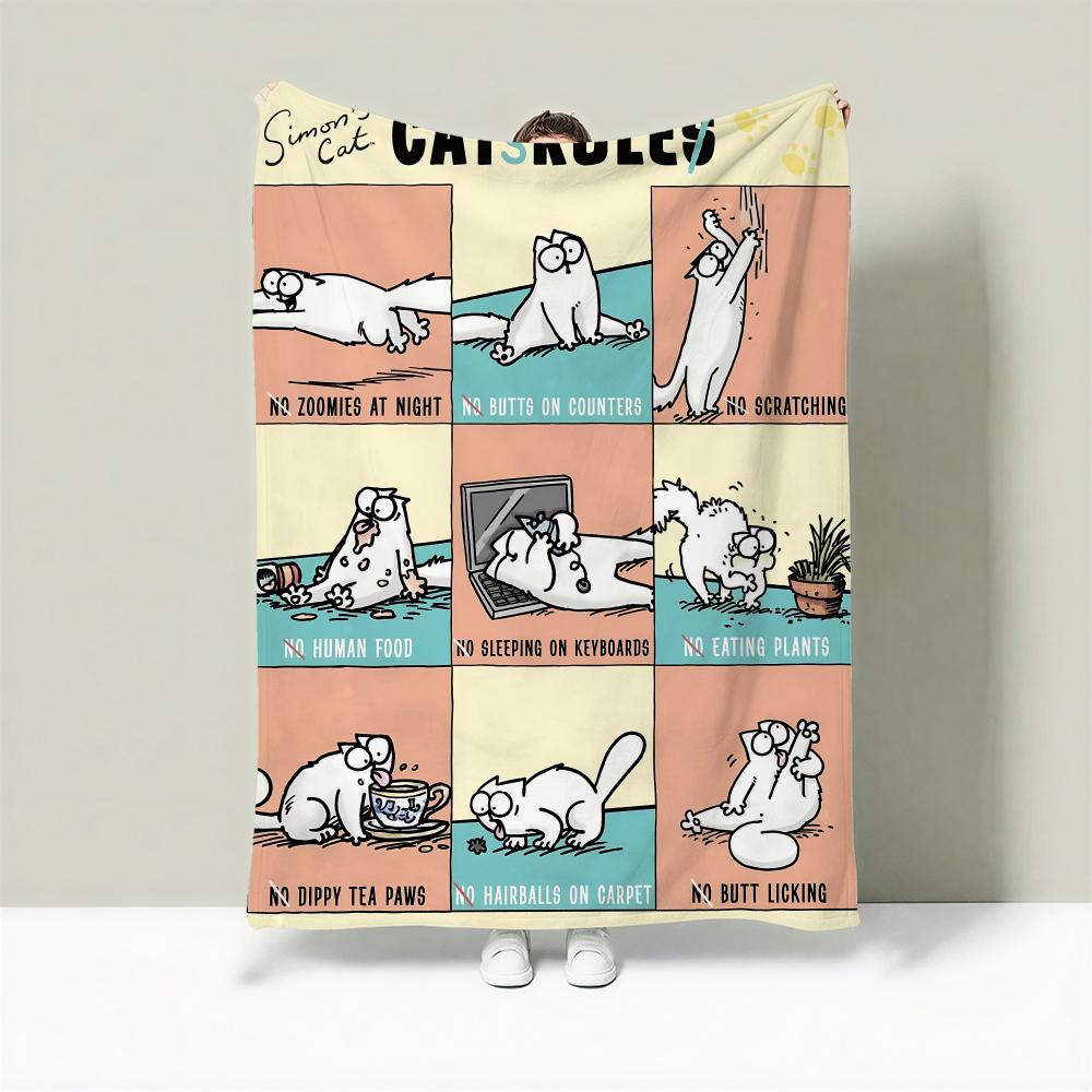 Cartoon S-Simon s Cat Throw Lightweight 240g Flannel Blanket Soft Skin-friendly for Summer Cooling 75cmx90cm