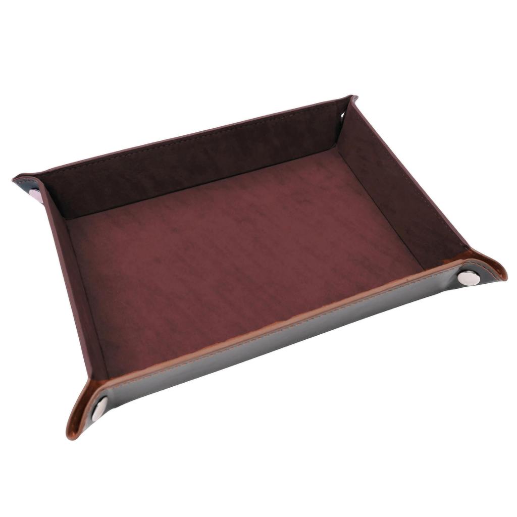 East Leaf Jewelry Tray, Accessory Tray, Small Item Storage Tray, Glasses Holder, 17.5x24cm, PU Leather and Velvet (Brown)
