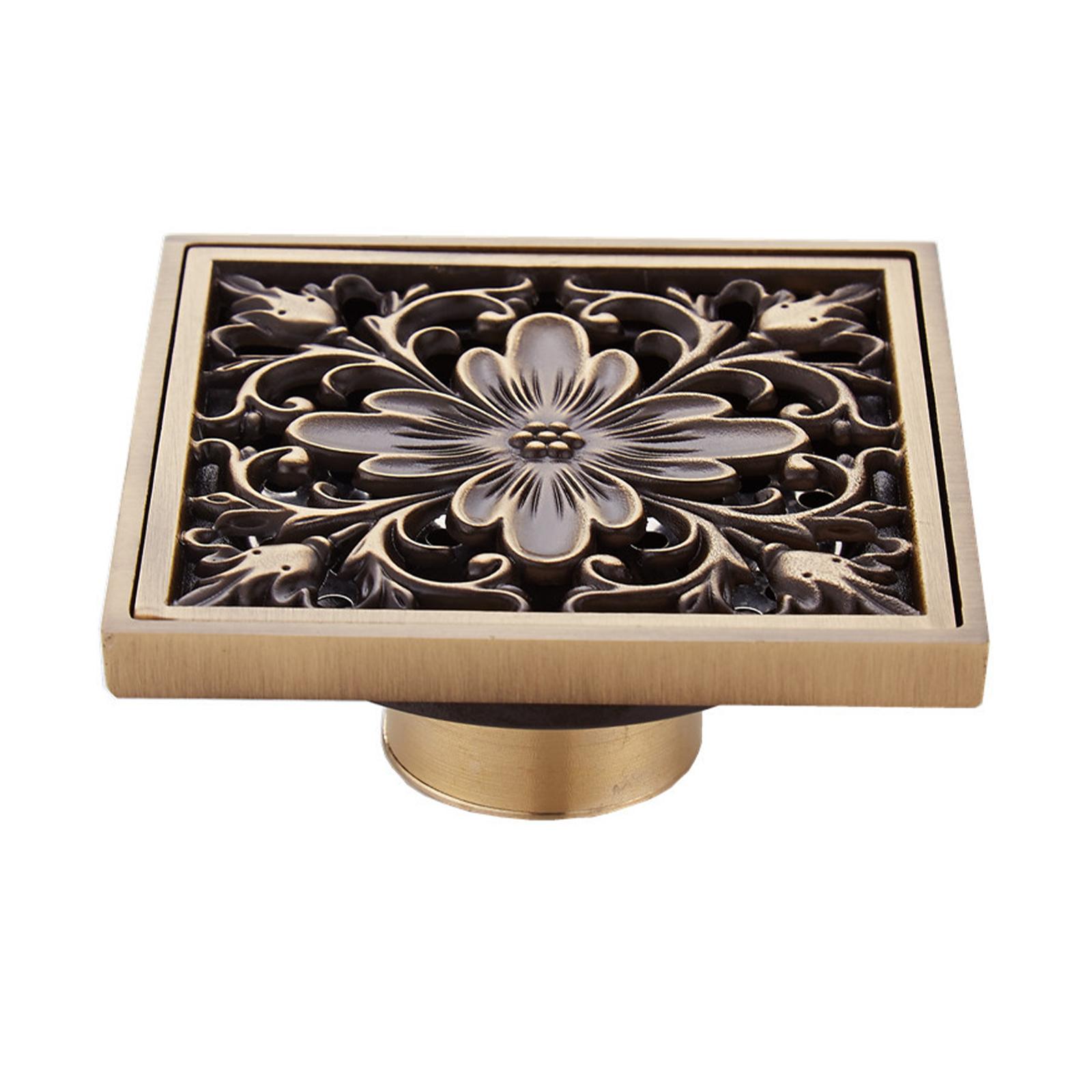 Antique Brass Shower Floor Drain Removable Anti Overflow Corrosion Resistance 10x10cm Drainer Cover for Kitchen Shower Room