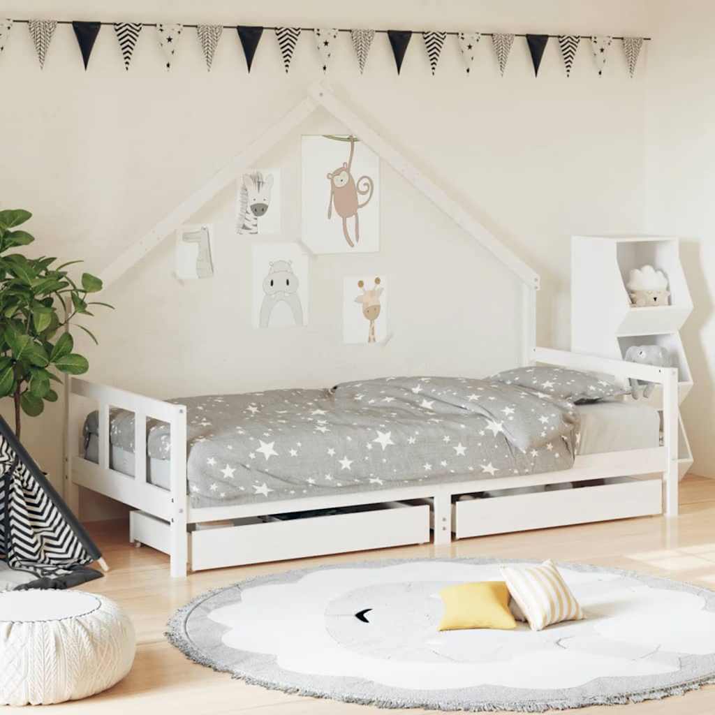 Children s Bed with Drawers White 90x200 cm Solid Pine Wood